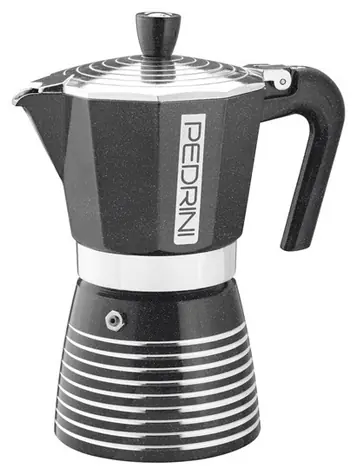 PEDRINI Moka kanvička Infinity čierna 6 porcií / Hliníkové telo s glazúrou / Objem 0,3 l