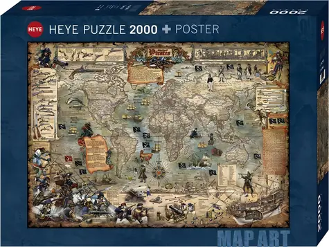 HEYE Puzzle Map Art: Svet pirátov / 2000 dielikov / 97 × 69 cm