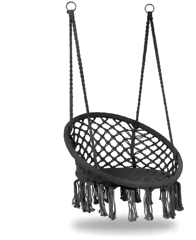 MULTI GARDEN Závesné hojdacie kreslo Boho šedá / Oceľový rám / Lanový výplet / Interiér aj exteriér