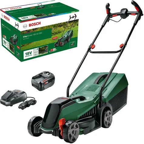 BOSCH CityMower 18V-32-300 zelená/čierna / Aku kosačka na trávu / 18V / Šírka záberu 32 cm / Kôš 30 L