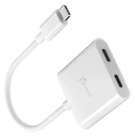 J5Create USB-C na 2x USB-C Video/PD adaptér biela / Adaptér / 4K / 240 Hz / Power Delivery