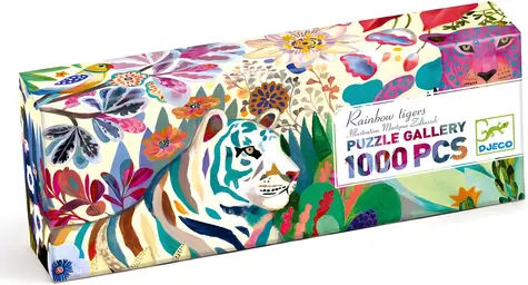 DJECO Panoramatické puzzle Dúhoví tigre / 1000 dielikov / rozmer 97 x 33 cm