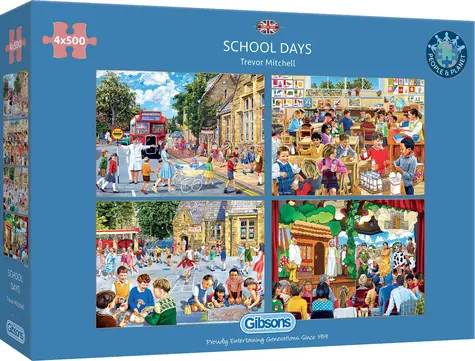 GIBSONS Puzzle Školský deň / 4x500 dielikov / 49 x 34 cm