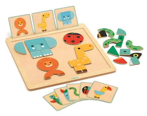 DJECO Drevené magnetické puzzle Tváre zvieratiek / 24 dielikov / 8 predlôh / od 2 rokov