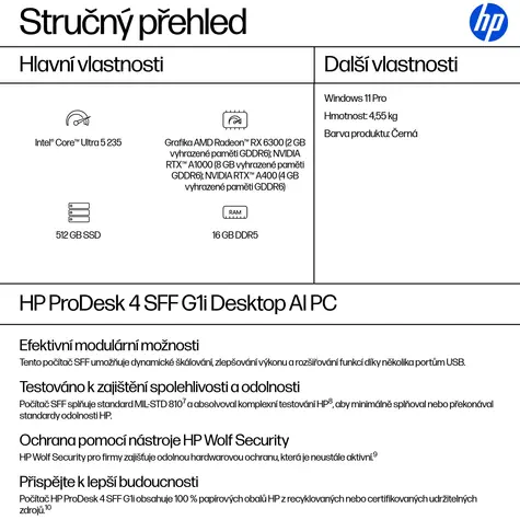 HP ProDesk 4 SFF G1i čierna / Stolný počítač / Intel Core Ultra 5 235 / 16GB DDR5 / 512GB SSD / Intel Graphics / W11P
