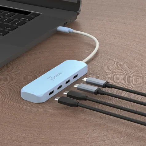 J5Create USB-C Hub 4v1 azúrová / USB hub / USB 3.2 Gen 1/4 porty / recyklovaný plast