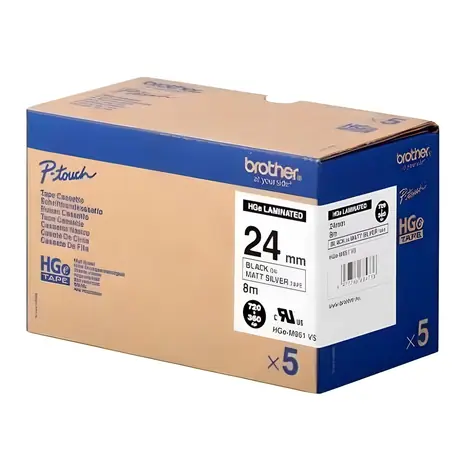 Brother HGe-M951V5 / Páska do popisovača / 24 mm x 8 m / čierna na strieborné / balenie 5 ks