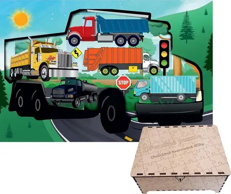FA LIXEN Drevené puzzle Nákladné autá XL / 389 dielikov / darčeková krabička