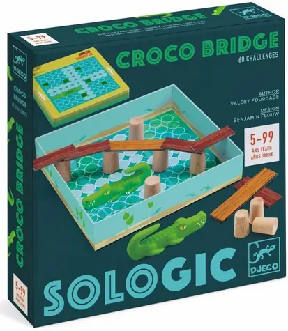 DJECO Logická hra Sologic - Most / Drevená hra / 3 úrovne obtiažnosti / 30 kariet výziev