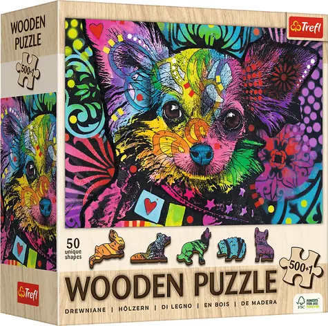 Trefl Wood Craft Origin Drevené puzzle Farebné šteňa / 501 dielikov / 37,5 x 25,4 cm