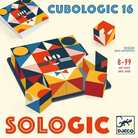 DJECO Logická hra Sologic - Cubologic 16 / Drevená skladačka / 16 kociek / 30 kariet so zadaním