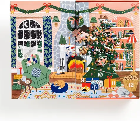 Galison Puzzle Adventný kalendár Doma na Vianoce / 12x42 dielikov / 58,4x44,5 cm