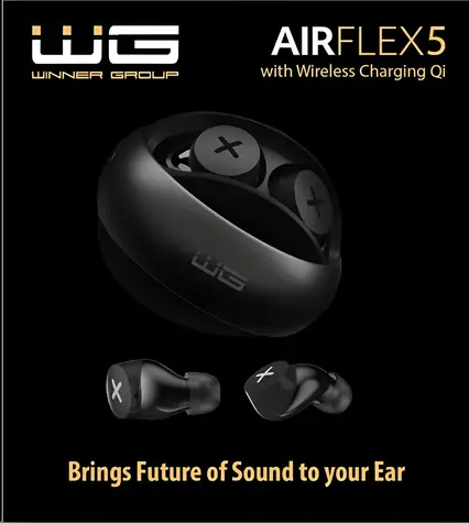 WG AirFlex 5 čierna / Bezdrôtové slúchadlá / Bluetooth 5.2 / ENC / Qi nabíjanie / IPX5