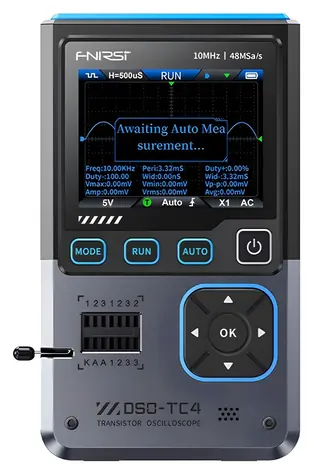 FNIRSI DSO-TC4 / Osciloskop 3 v 1 / Tester súčiastok / Generátor signálu / 10 MHz / 48 MSa/s / USB-C