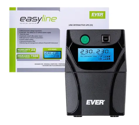 Ever EASYLINE 650 AVR USB / Záložný zdroj UPS / Line-Interactive / 0,65 kVA / 360 W / AVR / USB