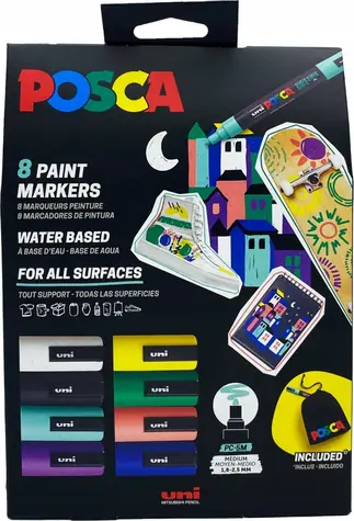 POSCA PC-5M / Sada popisovačov / 8 ks / mix farieb / kužeľový hrot 1,8-2,5 mm / plátená taška