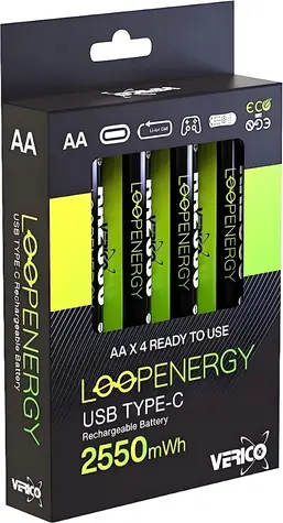 Verico LoopEnergy AA2550 / Nabíjacie batérie AA / Li- ION / USB-C / 2550 mAh / 4 ks