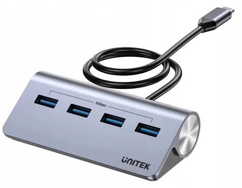 Unitek Ergonomický hub USB-C / USB hub / 4X USB-A / 5 Gbps