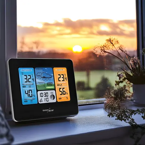 GreenBlue 46003 čierna / Meteostanica / Wi-Fi / LCD displej / vonkajšie čidlo / budík