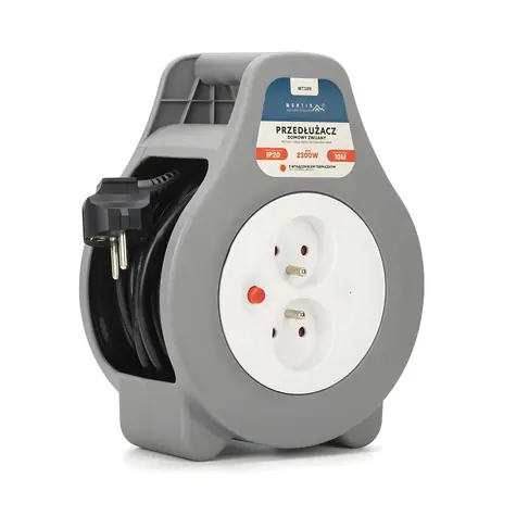 Montis MT189 sivá / Predlžovací kábel / 230V / 10 m / 2 zásuvky / navíjací bubon / uzemnenie