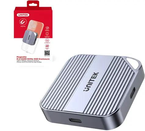 Unitek SolidForce Reefer S1244AGY01 / Externý box pre M.2 SSD / NVMe / SATA / magnetický / USB-C