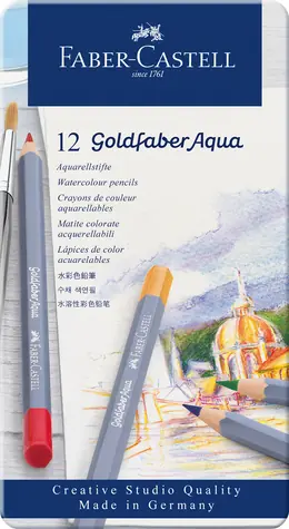 Faber-Castell Goldfaber Aqua 12 ks / Akvarelová pastelka / plechová krabička