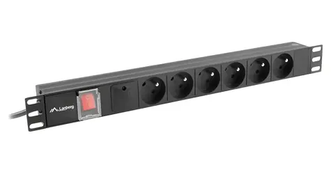 Lanberg PDU čierna / Zásuvková lišta do racku / 19" 1U / 6x zásuvka PL / 16 A / 2 m