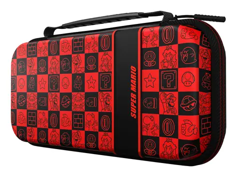PDP Travel Case PLUS GLOW Mario Icon čierno-červená / Puzdro pre Nintendo Switch / svieti v tme / nosné držadlo