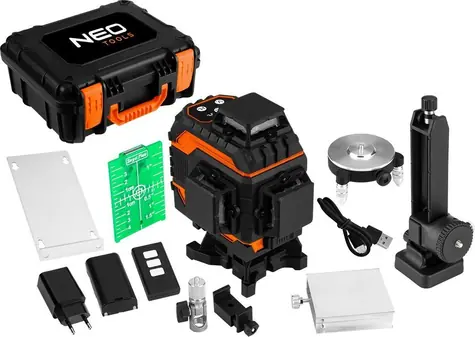 Neo Tools 3D laser 16 línií zelený / Krížový laser / kufor / magnetický držiak / nabíjačka