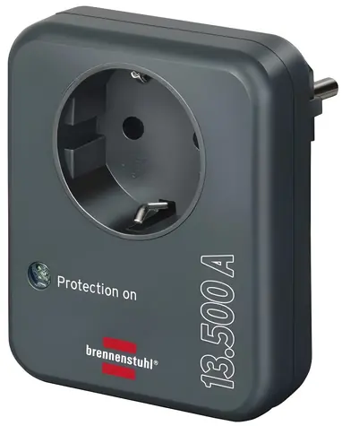 Brennenstuhl Adaptér do zásuvky antracitový / Prepäťová ochrana / 1x zásuvka / 13 500 A / IP20 / detská poistka