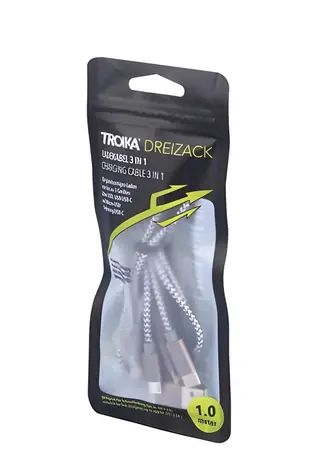 TROIKA DREIZACK / Nabíjací kábel 3v1 / USB-C / Micro-USB / Lightning / 1 m / 2,5 A / PD
