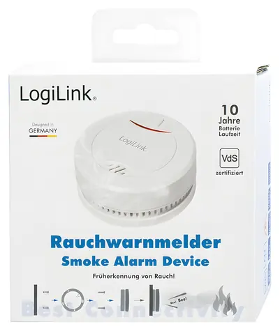 LogiLink dymový hlásič biela / Dymový hlásič / VdS / 85 dB / O 9,5 cm