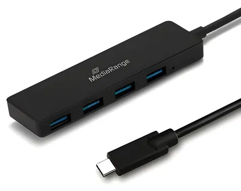 MediaRange USB-C hub 1:4 čierna / USB hub / 4X USB 3.2 Gen 1 Type-A / Bus-powered