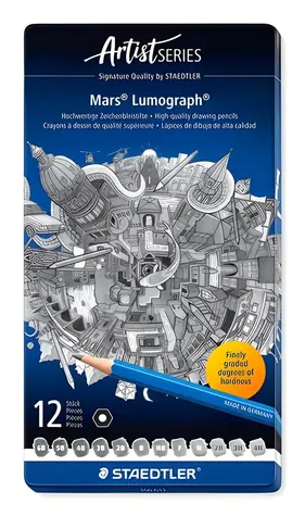 Staedtler Mars Lumograph 100 / Sada ceruziek / 12 ks / šesťhranné / kovové púzdro