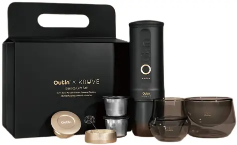 Outin Nano Kruve čierno-zlatá / Prenosný kávovar na espresso / 20 bar / 100 W / darčeková sada