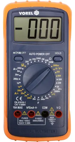 Vorel Digitálny multimeter / AC/ DC napätie 600V / Odpor, kapacita, frekvencia / Test diód a tranzistorov