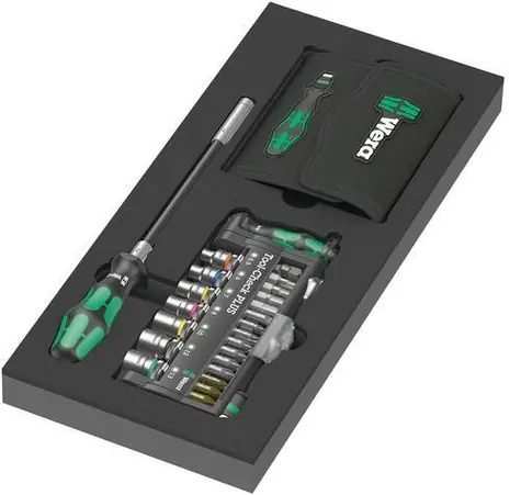 Wera Tool-Check PLUS / Sada bitov s račňou / Kraftform Compact 60 / 57 dielov / 1/4" / čierno-zelená