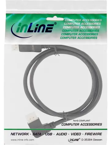InLine DisplayPort kábel uhlový vľavo čierna / DisplayPort kábel / 8K UHD-2 / 2 m