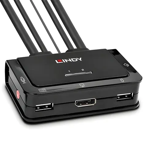 Lindy 42344 / KVM prepínač / 2 porty / DisplayPort 1.2 / USB 2.0 / Audio / 4K 60Hz