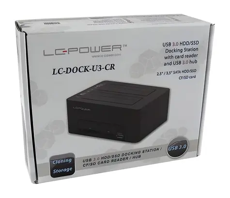 LC Power LC-DOCK-U3-CR / Dokovacia stanica pre HDD / SATA / USB 3.0 / Čítačka CF/SD kariet