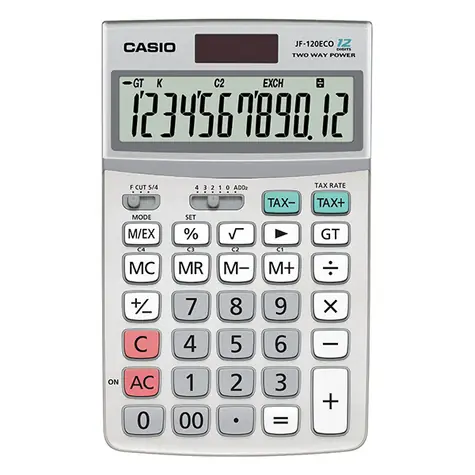 Casio JF-120 ECO / Kalkulačka / 12miestny displej / DPH a prepočet mien / recyklovaný plast