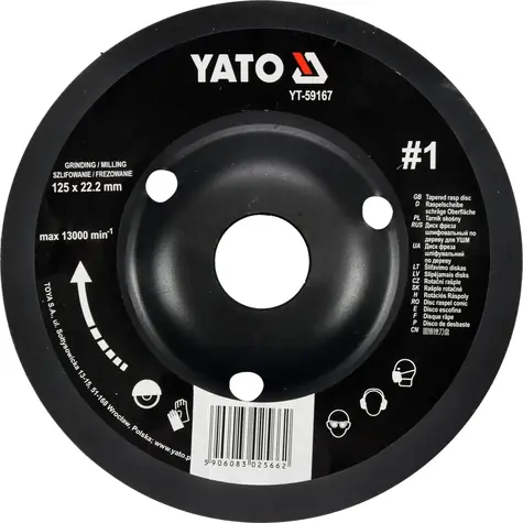 YATO Rotačná rašpľa uhlová 125 mm hrubá / Rašpľa / Upínací otvor 22,2 mm / Max. 13000 ot./min