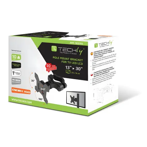 Techly 103793 čierna / Stolný držiak pre LED / LCD / 13-30 "/ 10 kg / VESA 75x75, 100x100 / 360°