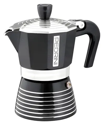 Pedrini Infinity čierna / Moka kanvička / 3 šálky / 0,15 l / hliník
