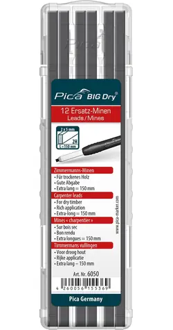 Pica-Marker Big DRY Refills Carpenters 2H / Náhradná tuha / Tesárska ceruzka / Tvrdosť 2H