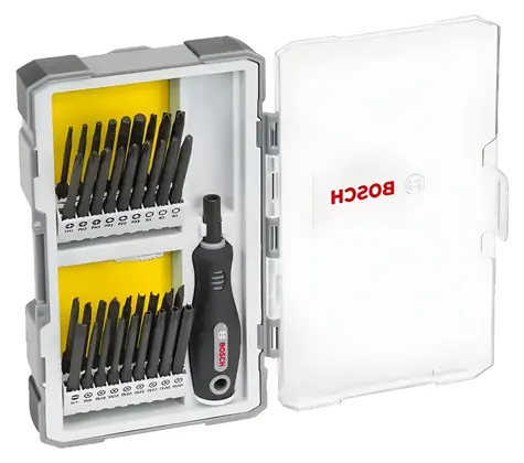 BOSCH 2607017320 / Sada skrutkovacích bitov s rukoväťou / 37 ks / 1/4" / dlhé bity