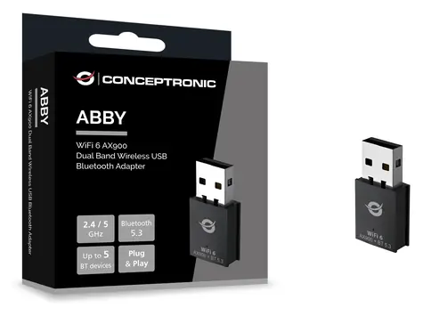 Conceptronic AX900 čierna / USB WiFi / Bluetooth adaptér / Wi-Fi 6 / Dualband / Bluetooth 5.3 / 900 Mbit/s