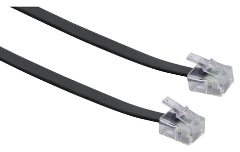 Schwaiger telefónny kábel RJ11-RJ11 plochý čierna / Telefónny kábel / 6 m / 4 žily