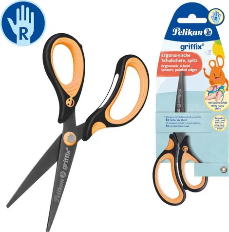 Pelikan Griffix detské nožnice NeonBlack / Špicaté / Pravák / Ergonomická rukoväť