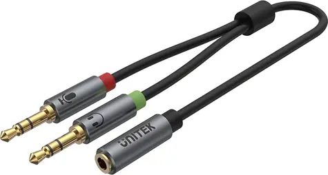Unitek Y-C957ABK strieborná / Redukcia Jack 3,5mm - 2x Jack 3,5mm / 0,2m